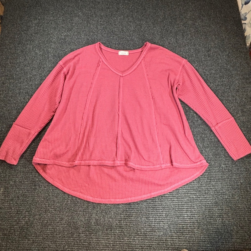 Altar'd State Womens Rose Pink Waffle Knit V-Neck High Low Top A2242K844JD Small